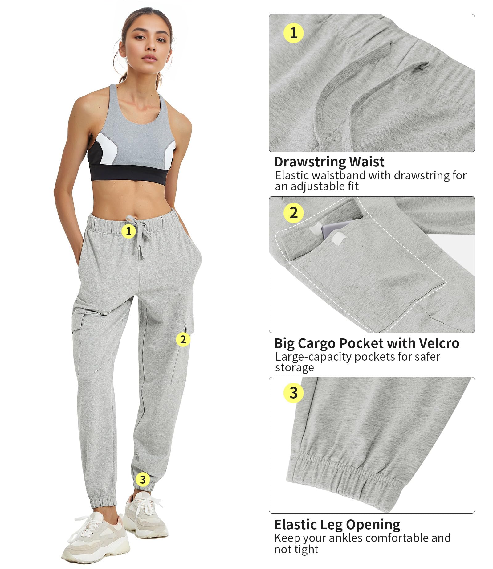 PULI Women's Loose Cargo Sweatpants Pockets Sporty Gym Athletic Fit Jogger Pants Yoga Lounge Trousers