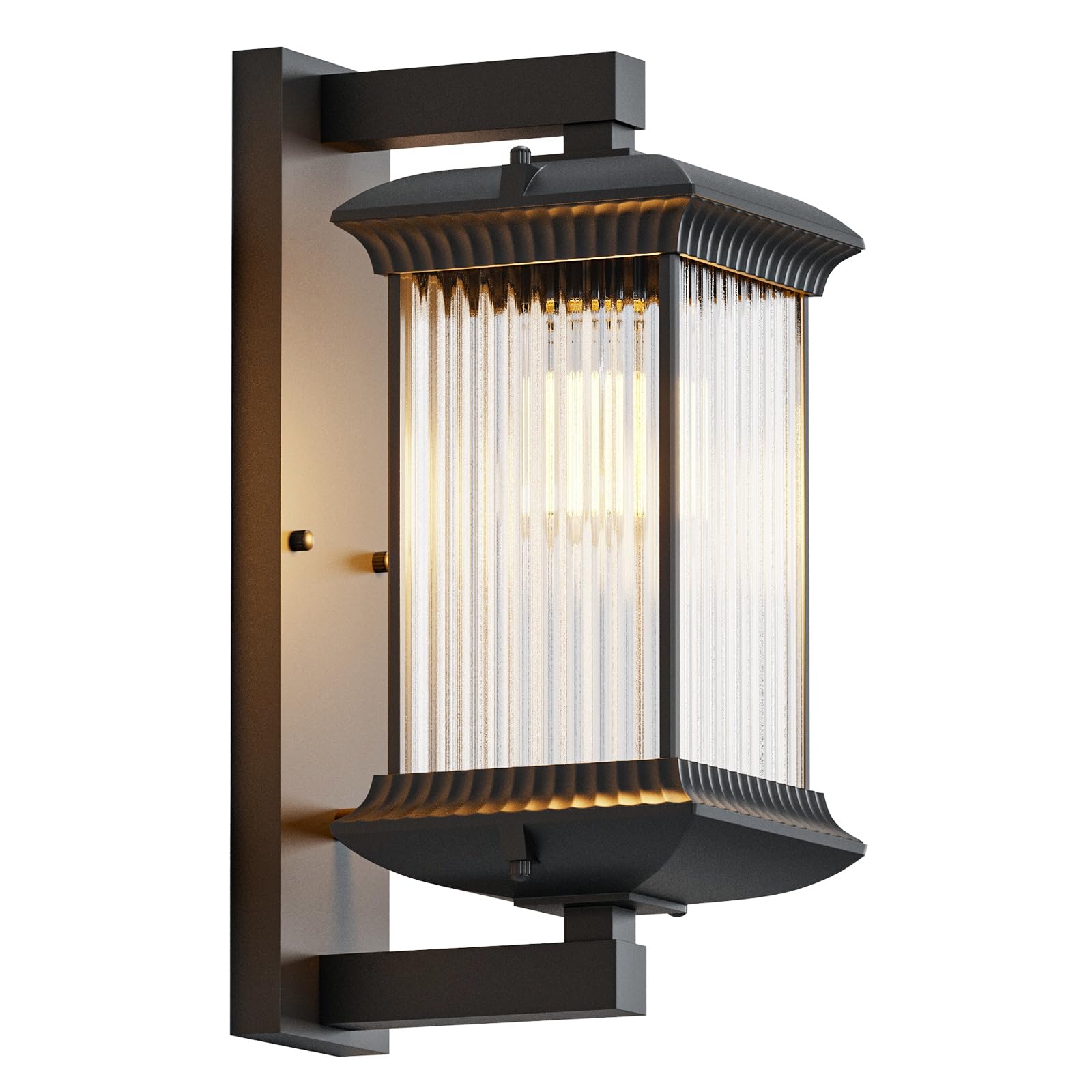 Matte Black Outdoor Wall Light Fixtures with Glass, Square Waterproof Outside Sconce Wall Lamp for Courtyard Corridor Hallway Doorway Porch Patio Garage Entryway or Indoor, House Exterior Lighting