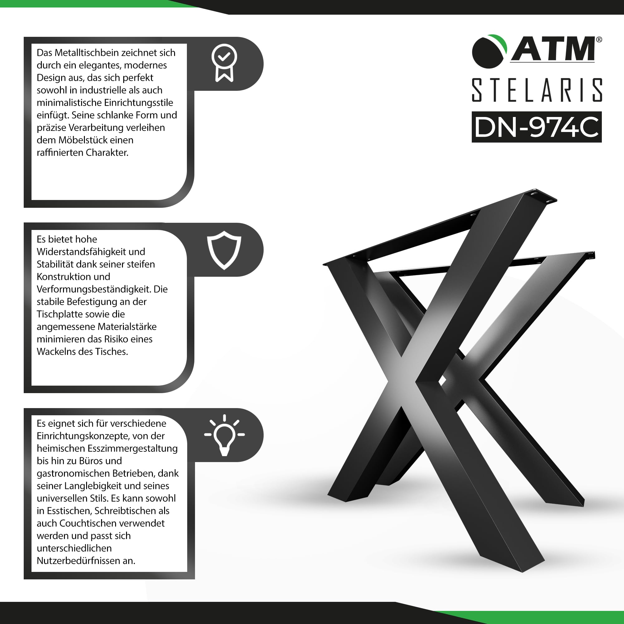 ATM® Tischbeine in X-Form | 2 Kufen für Möbel | Metallprofil 80x80mm | Stabile Basis für Tische, Schreibtische und Arbeitsplatten | Modernes Design, Stahlkonstruktion (Höhe 73 cm) | Schwarz Matt