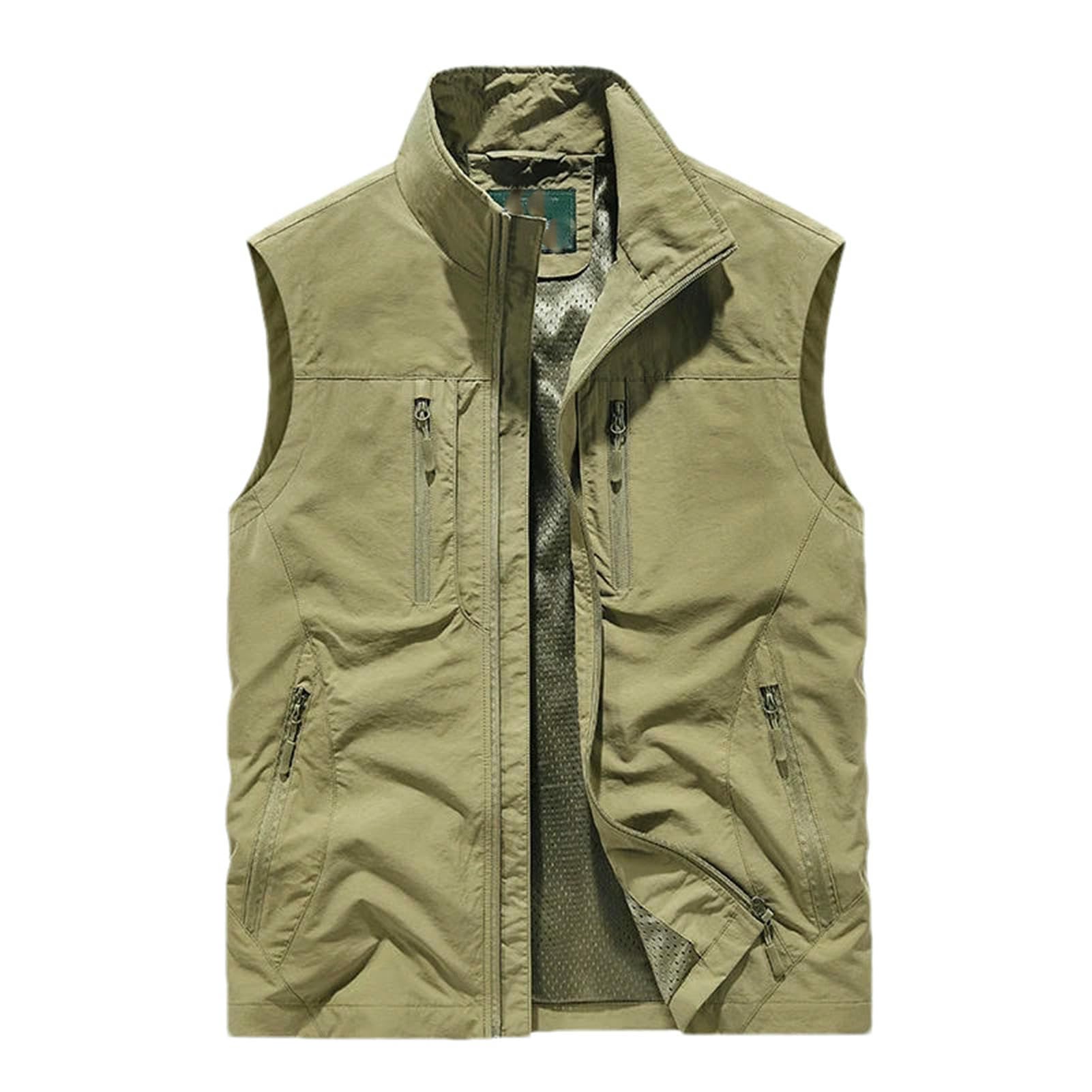 Chaleco softshell cortavientos con multibolsillos para hombre de verano caqui casual 7