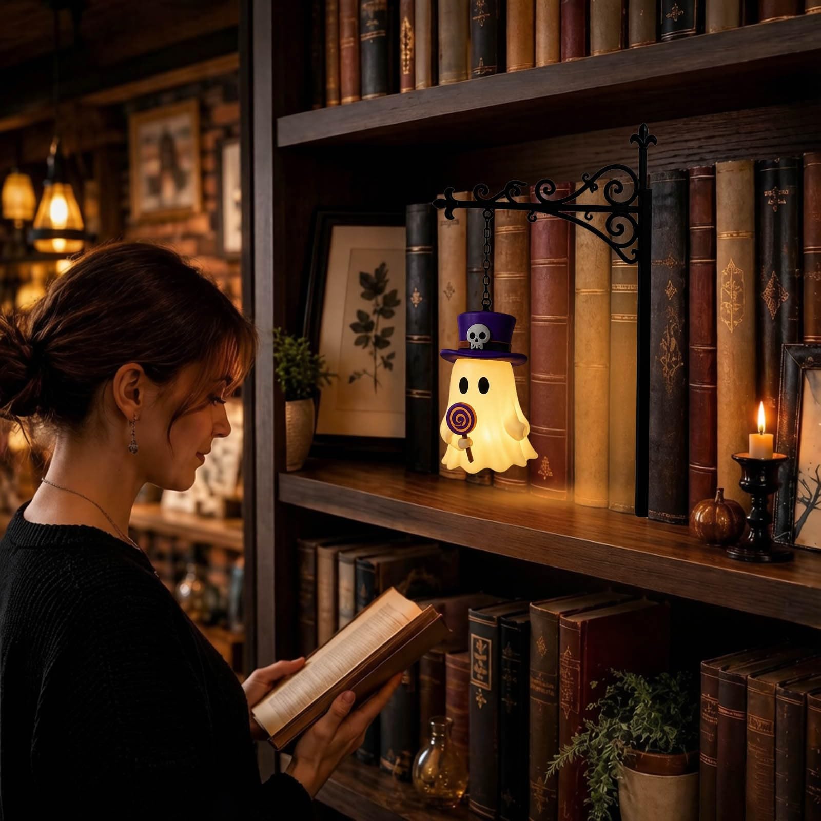 Library Lantern-Decorative Bookshelf Lighting, Mini Bookshelf Lamp, Vintage Led Book Nook Light for Reading Corner, Warm Mini Bookcase Lamp for Desk, Shelf & Home Decor, Gift for Book Lovers