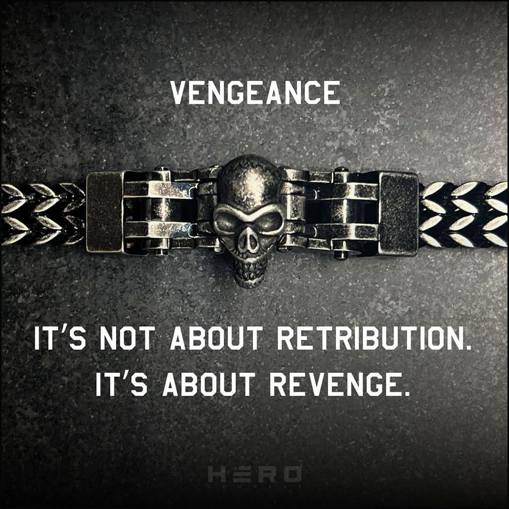 Hero Company Skull Bracelet for Men - ‘Vindicta Punisher Dark Edition’ Men’s Stainless Steel Bracelet - Helps Pair Veterans with a Service Dog or Shelter Dog