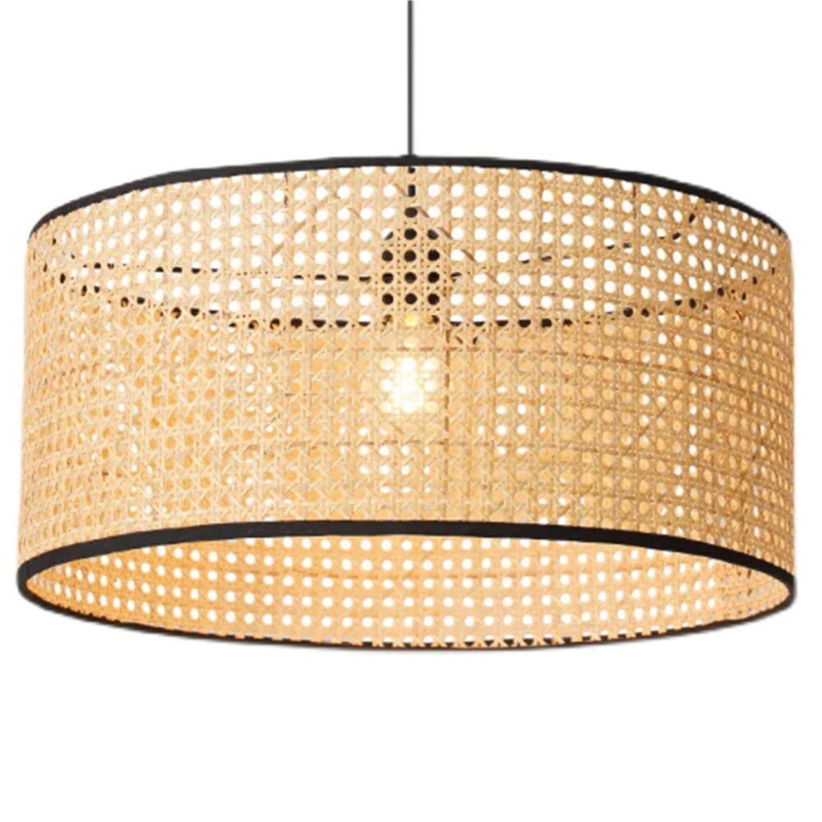 KBUUKYYXouy Natural Rattan Cylindrical Side Glow Pendant Lamp Chandelier Hanging Lighting Ceiling Fixture Primary Color Weave Cane Bohemian for Kitchen Rustic Teahouse Study