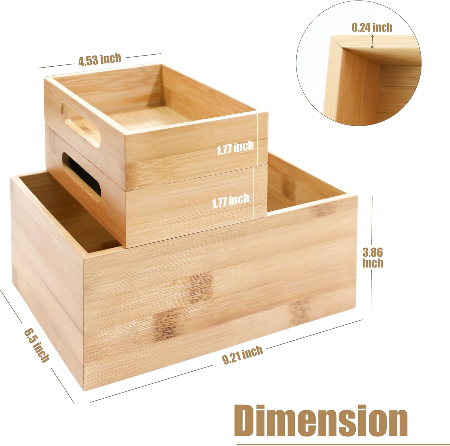 HOMESTEAD 3-Piece Stackable Bamboo Storage Box, Office Desk Organizer, Wooden Boxes for Makeup Drawer Organizer Bathroom, Office Supplies, Kitchen Utensils, Bamboo Storage Containers, Jewelry Tray - Image 3
