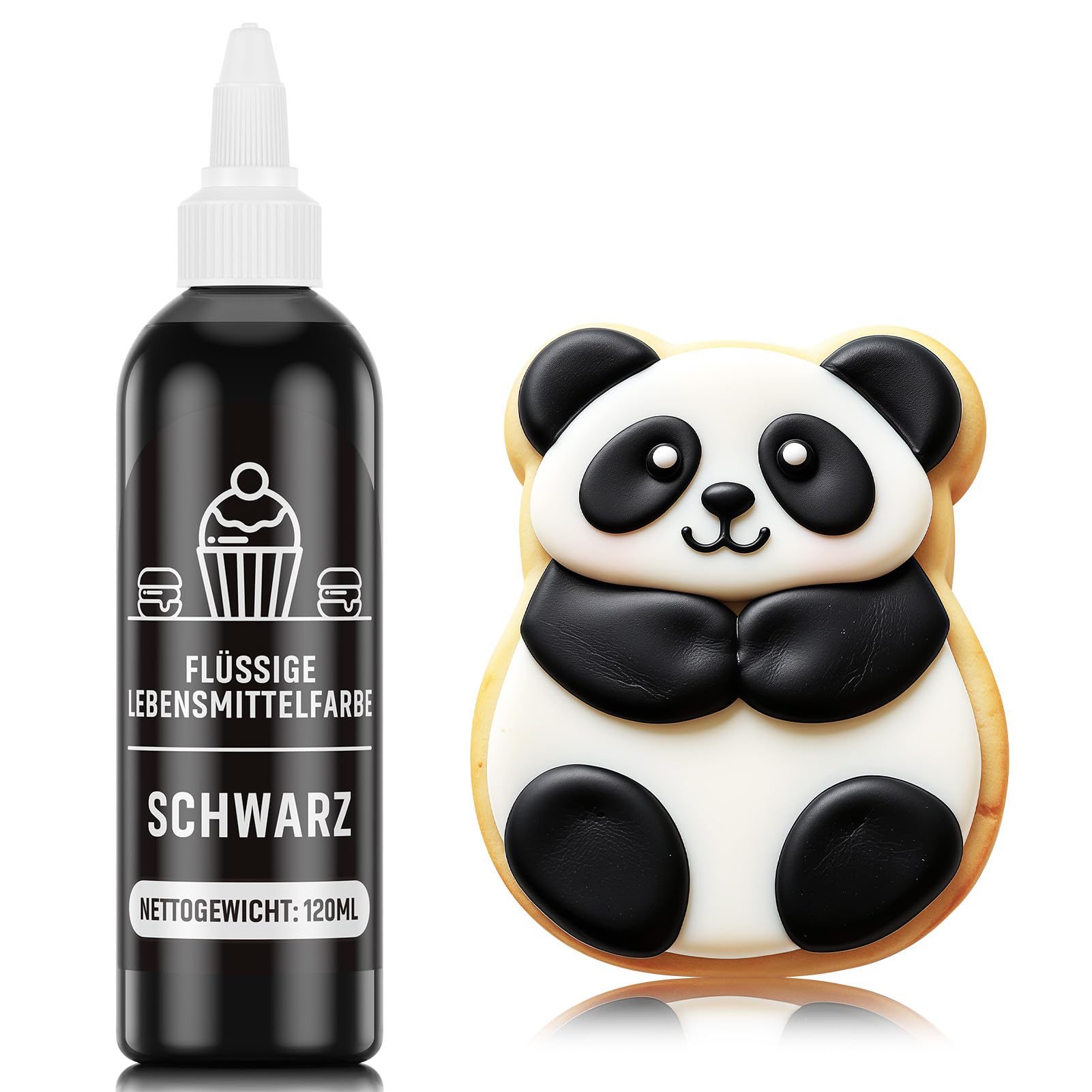 Waysroma Lebensmittelfarbe Schwarz 120ml, hochkonzentriert & zuckerfrei Lebensmittelfarbe Flüssig zum Backen, Kuchen, Macaron, Zuckerguss, Fondant, Kekse, Donuts