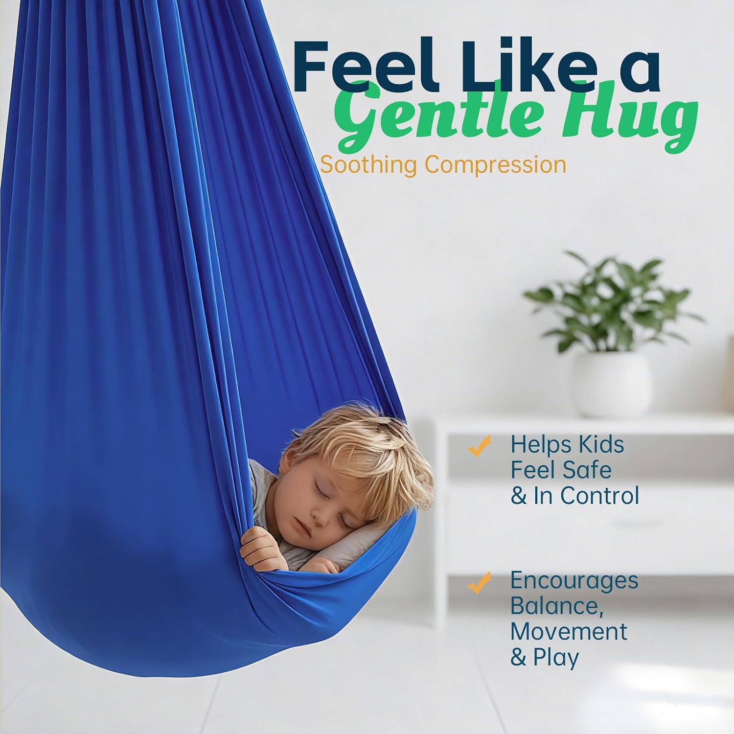 Sensory Swing for Kids, 330 lbs Capacity Indoor & Outdoor Double Layer Therapy Cuddle Hammock Chair with 360° Swivel Hardware - Calming Child Swing for Autism, ADHD, Sensory Integration, Blue