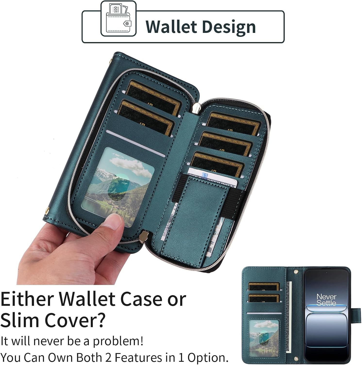 Argyle Wallet Case for OnePlus Nord 5 5G with Wrist/Shoulder Strap, Card Slot Zipper Purse Luxury PU Leather Stand Phone Cover for One Plus On 1 Plus 1plus One+ 1+ Nord5 Women Girls Green