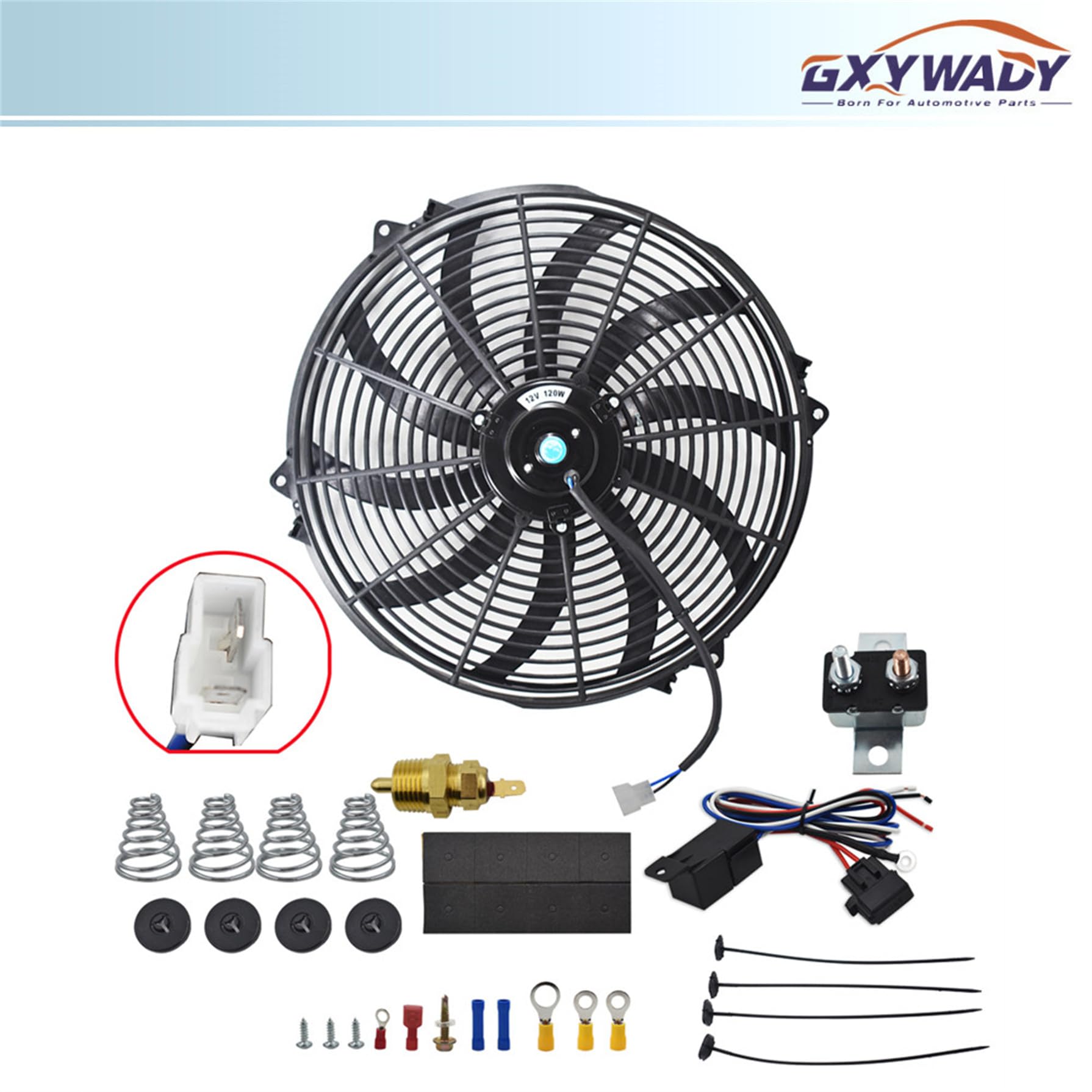 GXYWADY Ventilador eléctrico de radiador de 16 pulgadas, 3000 CFM, interruptor de cableado, kit de relé, color negro
