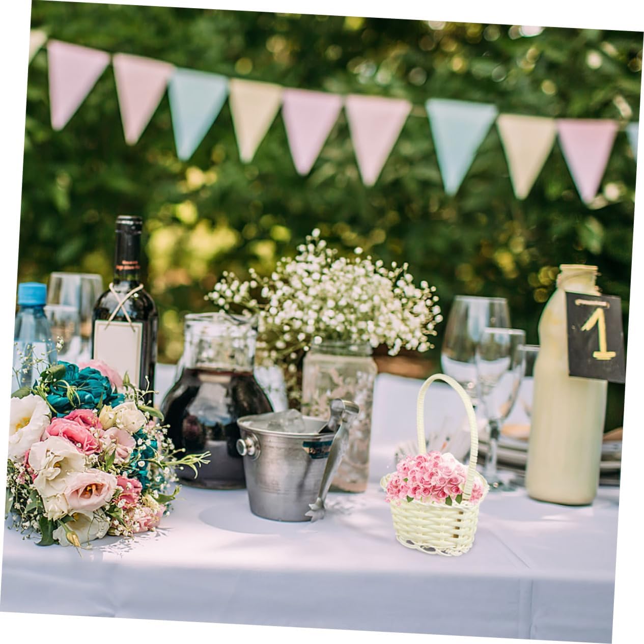 4sets Rustic Woven Flower Girl Baskets for Weddings Lightweight Handle Baskets for Petals Decorations for Wedding Parties Celebrations 12pcs*4