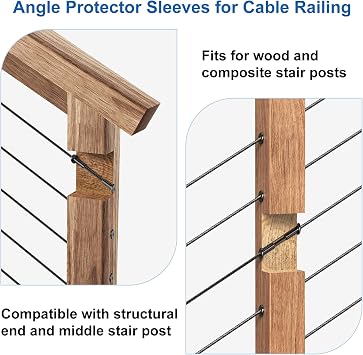 Black Flat Top Cable Railing Handrail Kit, Included 6'6'' Stainless Steel Rectangular Handrail, Cable Railing Protector Sleeves for 1/8 5/32 or 3/16, 1/8 Black Swage Tensioner Hardware