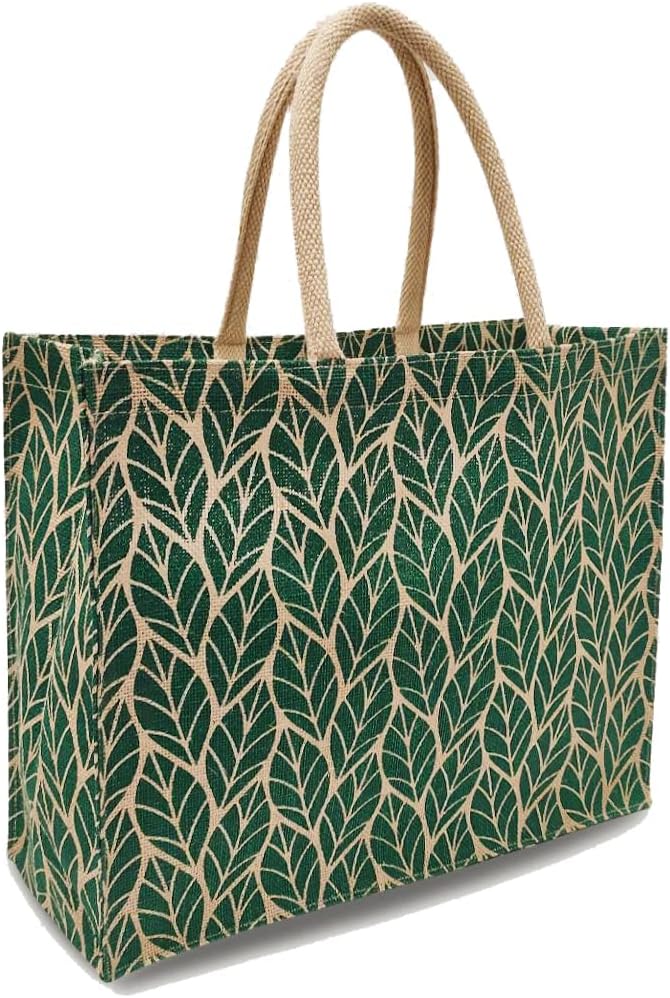 EARTHBAGS Printed Shopper with Padded Handles (Green Leaf)