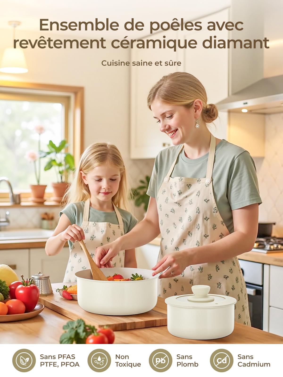 FOHERE Set Poêles et Casseroles Induction Céramique Antiadhésif 8 Pièces | Avec 2 Poignées Amovibles et 2 Couvercles, Poêles 20/28 cm, Casserole 16/20 cm, Tous Feux Y Compris Induction, Aluminium
