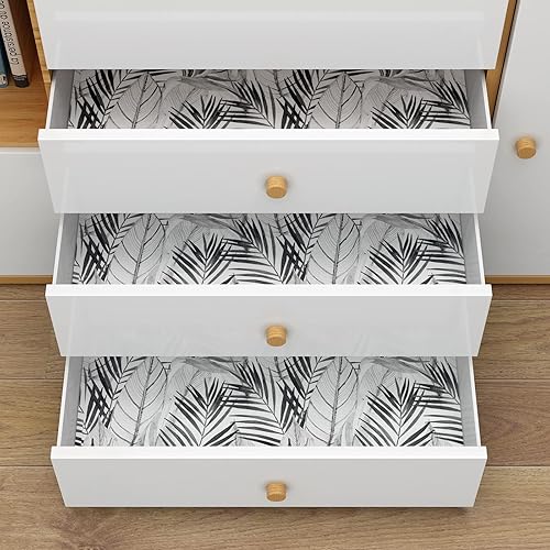 Miniatura 6 de Papel tapiz de hojas grises para despegar y pegar, papel tapiz tropical de 17.5 x 240 pulgadas, autoadhesivo, color blanco y negro, papel tapiz de