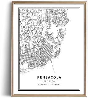 Pensacola City Florida Poster - Minimalist Black White Wall Art - Pensacola Street Transit Map Print Picture - Pensacola Art Wall Decor - Map Poster of Pensacola City Decorative Artwork Souvenir Gift