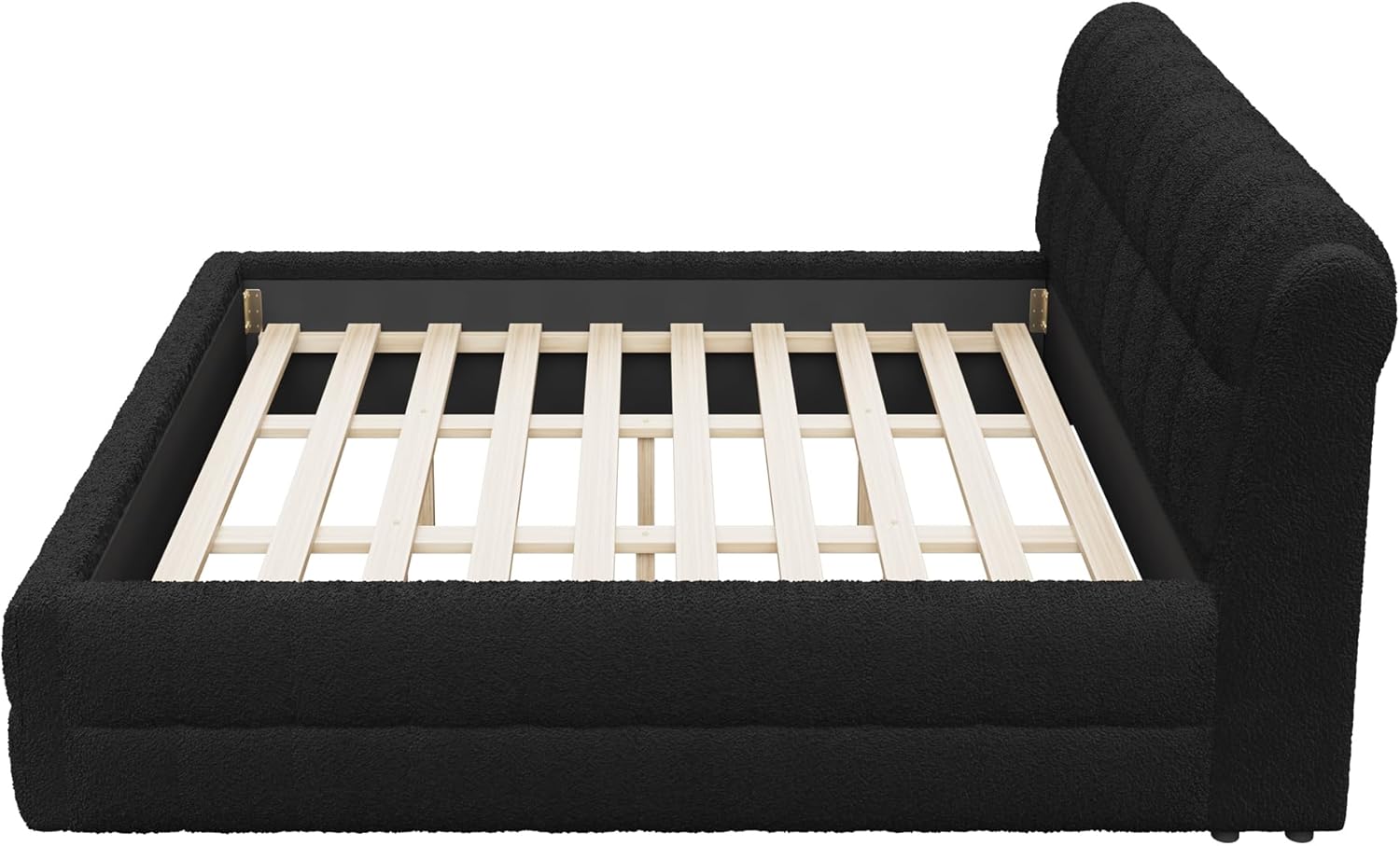Merax California King Bed Frame, Fleece Upholstered Platform Bed with Thick Headboard, Stitching Design Upholstery Grounded Bed Frame for Bedroom, Aprtment, No Box Spring Needed, Black