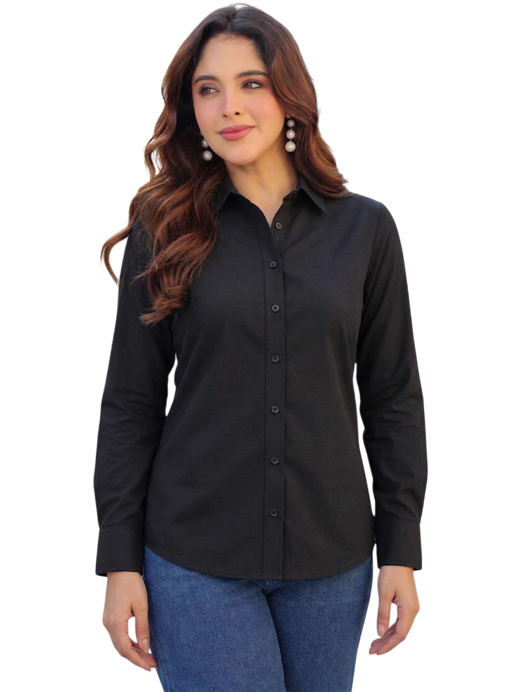 moonxs Women’s Slim Fit Cotton Shirt | Formal & Casual Wear | Full Sleeve Button-Down Office Shirt for Ladies-picture-23
