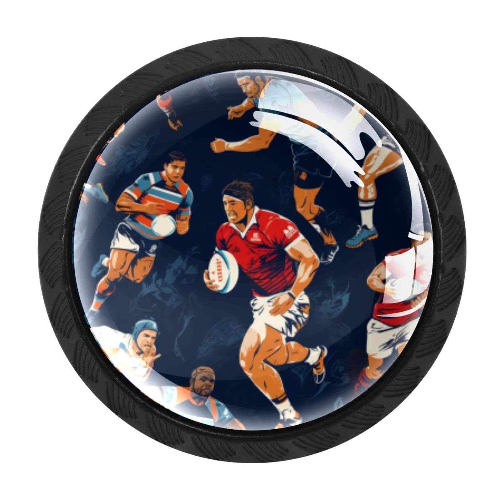 Chenzzzz Multicolored 06 4 Pieces Rugby Football Drawer Knobs, 35Mm Black Cabinet Knobs, Drawer Pulls And Knobs, Dresser Drawer Knobs, Cabinet Hardware Kitchen Cabinet Knobs