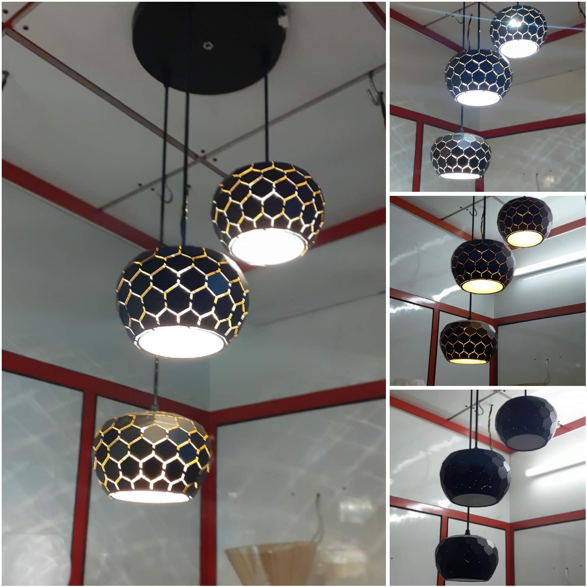 GreyWings 3 Light Ceiling Hanging Lamp, Black, Apple Shaped