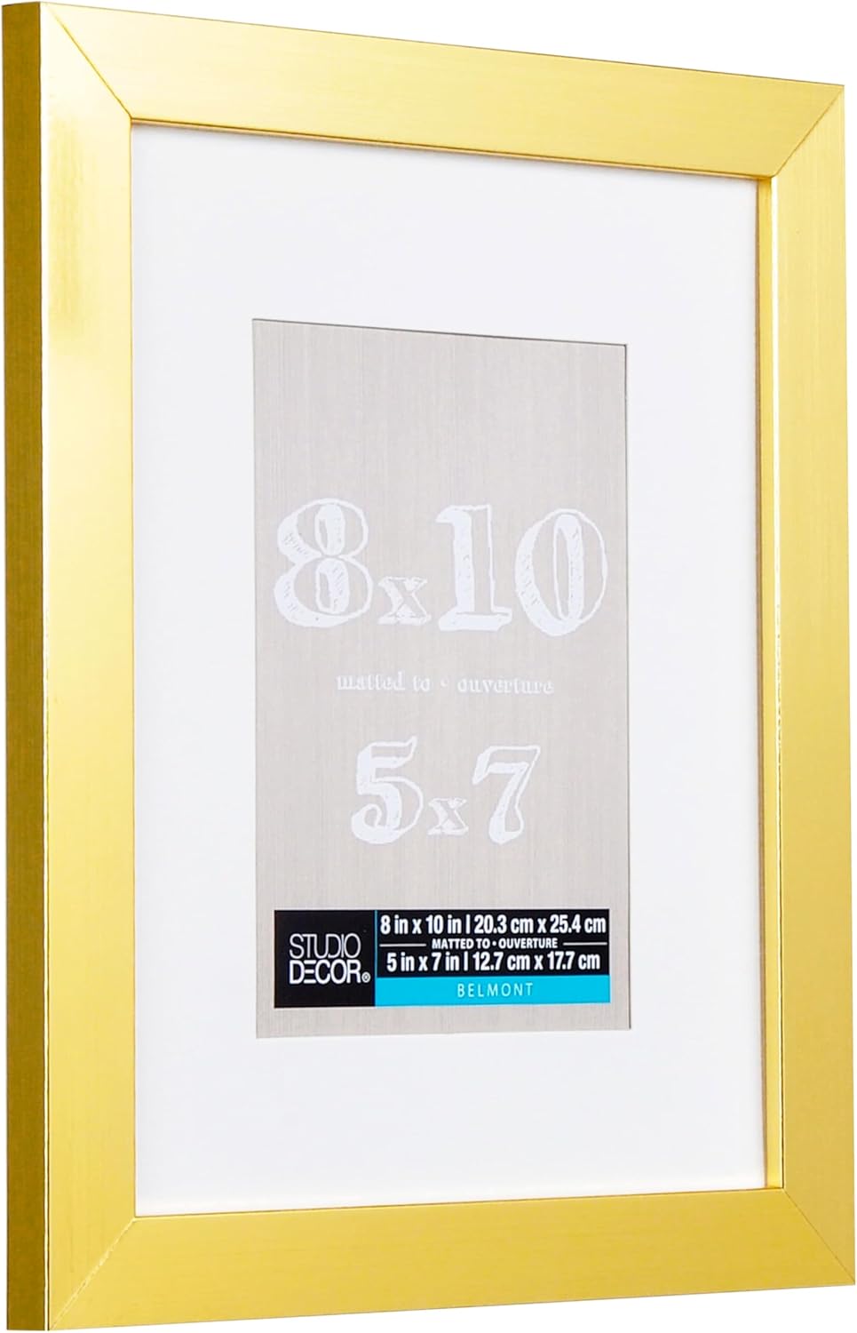 Studio Decor 8" x 10" Gold Belmont Picture Frame with 5" x 7" Mat - Pre-attached Hanging Hardware, Horizontal or Vertical Display - MDF, 1 Pack
