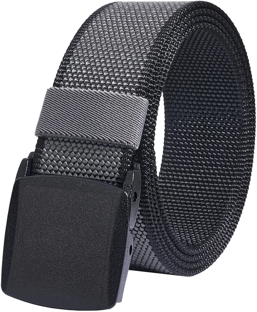 Mens Casual Belts Web, 2 Colors in 1 Reversible with YKK Plastic Buckle,Adjustable Belt Trim to Fit 27-46" Waist