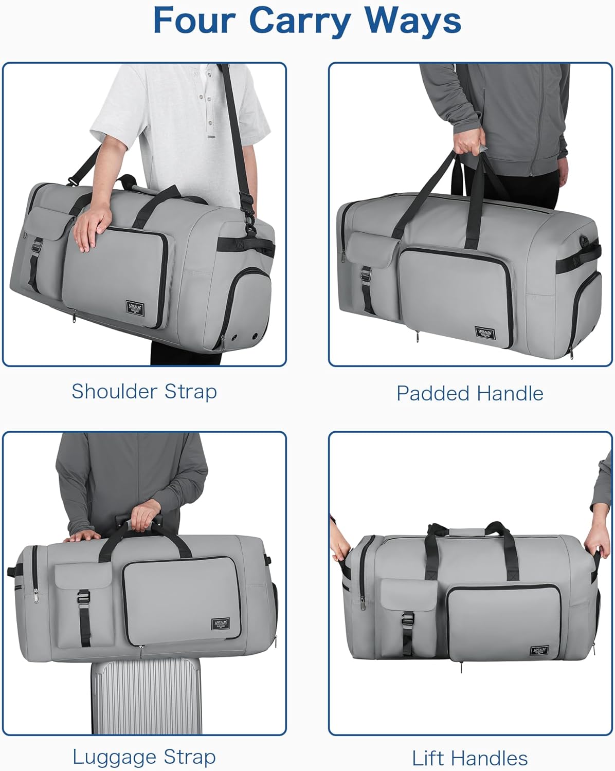 120L Travel Duffle Bag for Men and Women, Urtala 34” Large Duffle Bag for Traveling with Shoes Compartment, Foldable Travel Duffel Bags, Waterproof and Tear Resistant (Gray) - Image 7