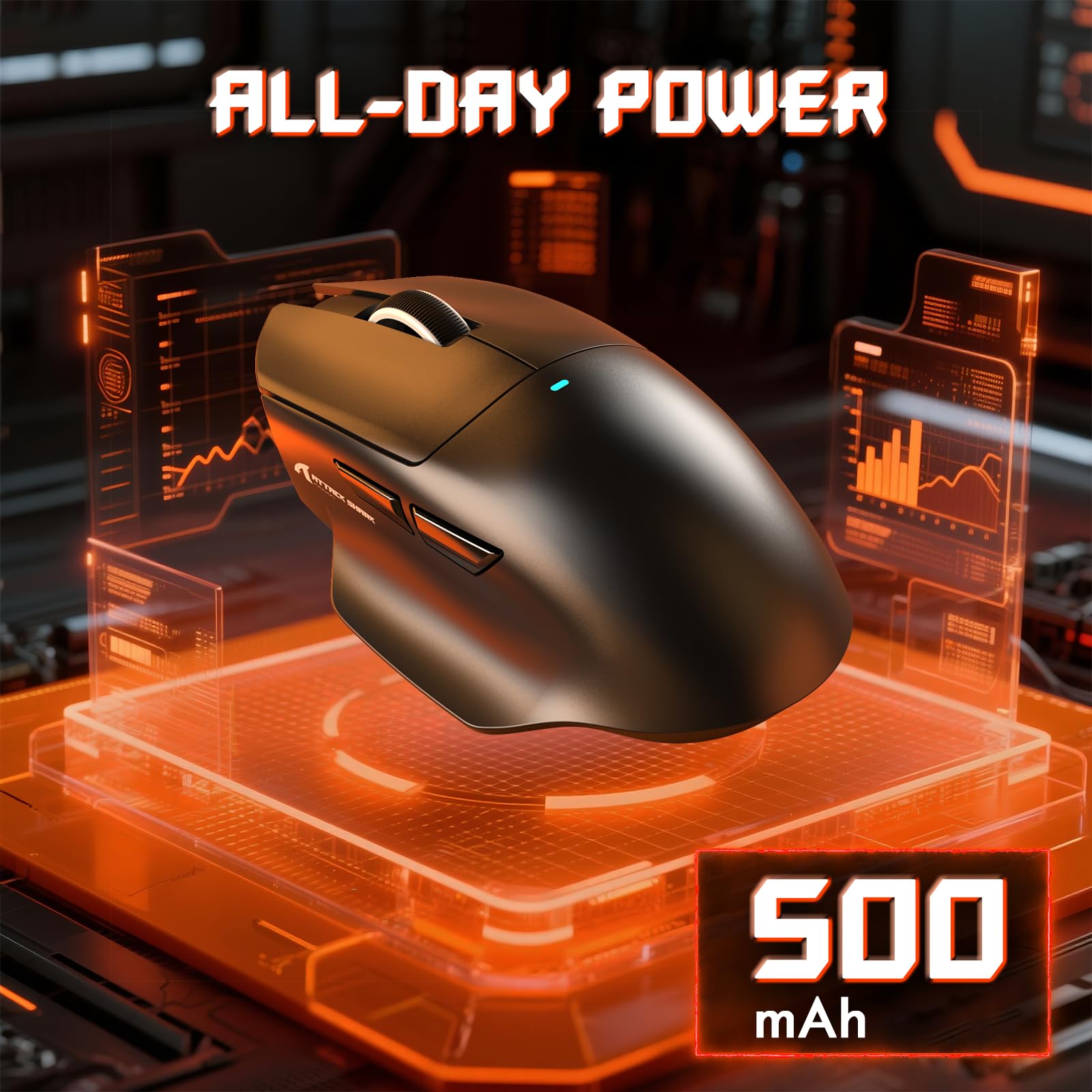 MAMBASNAKE x ATTACK SHARK V6 Mouse Gaming Wireless con Base di Ricarica Magnetica, Peso 65 g, Sensore PAW3311, 25000 DPI, BT/2.4G/USB-C,100M Click, 500mAh per Destrimani–Nero