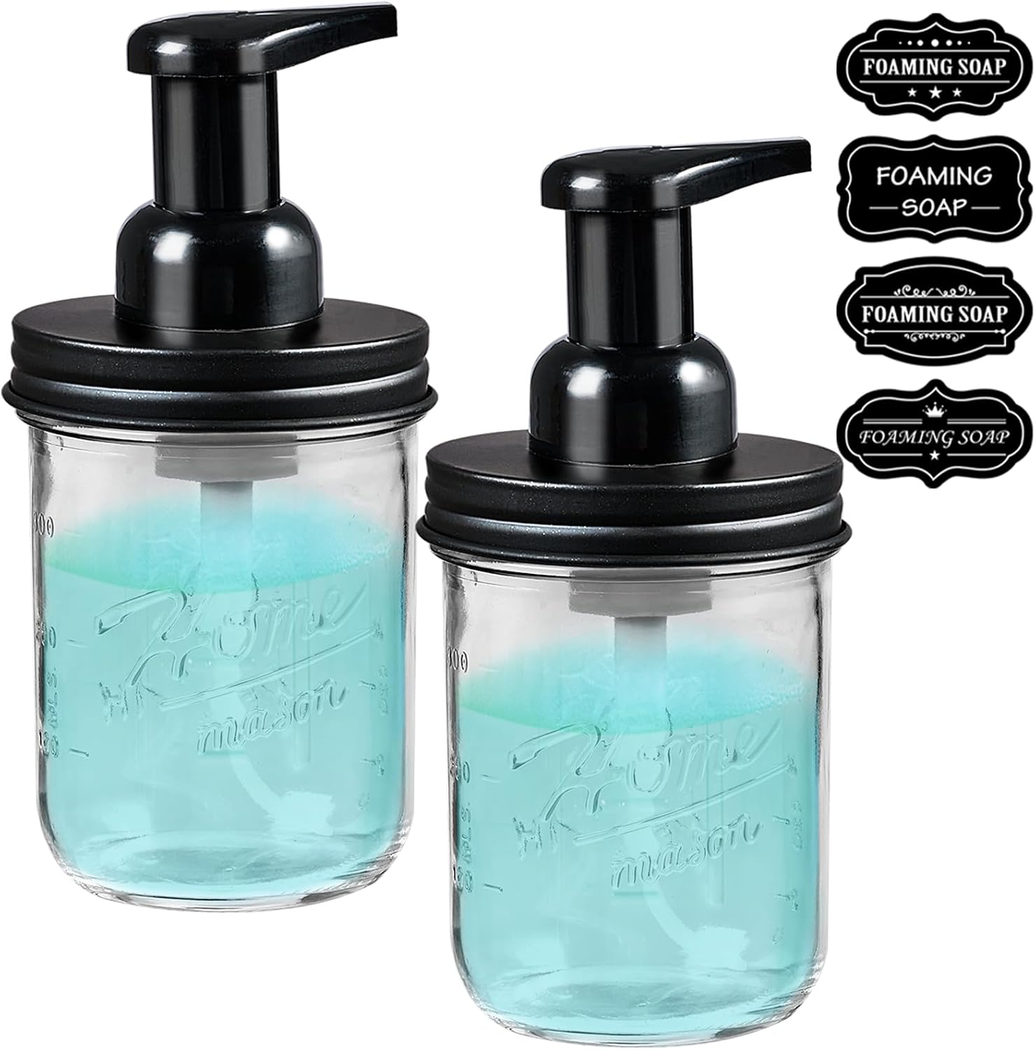 SheeChung 8Pcs Mason Jar Bathroom Accessories Set, Soap Dispenser, Toothbrush Holder Qtip Holder Set & 2 Pack Foaming Soap Dispenser Glass, Farmhouse Decor