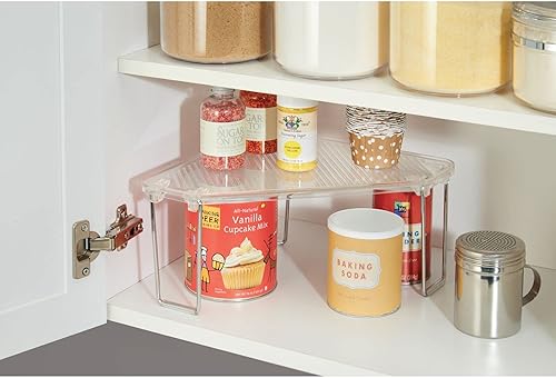 Miniatura 5 de mDesign Estante organizador apilable de esquina plegable independiente de plásticoacero para cocina, encimera, despensa, almacenamiento de