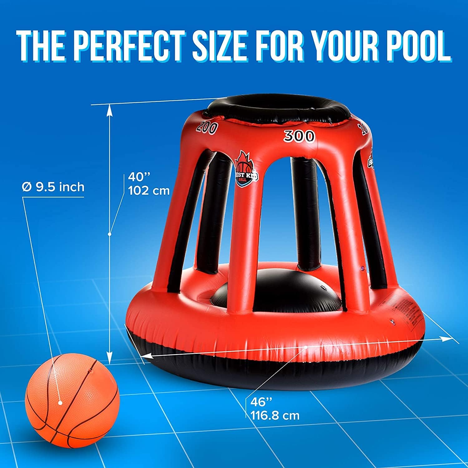 BESTKID BALL Swimming Pool Basketball Hoop - Inflatable Basketball Hoop Set with Ball, Pump and Two Needles Included - Ideal Pool Game for Kids, Adults and Family - Red/Black : Toys & Games