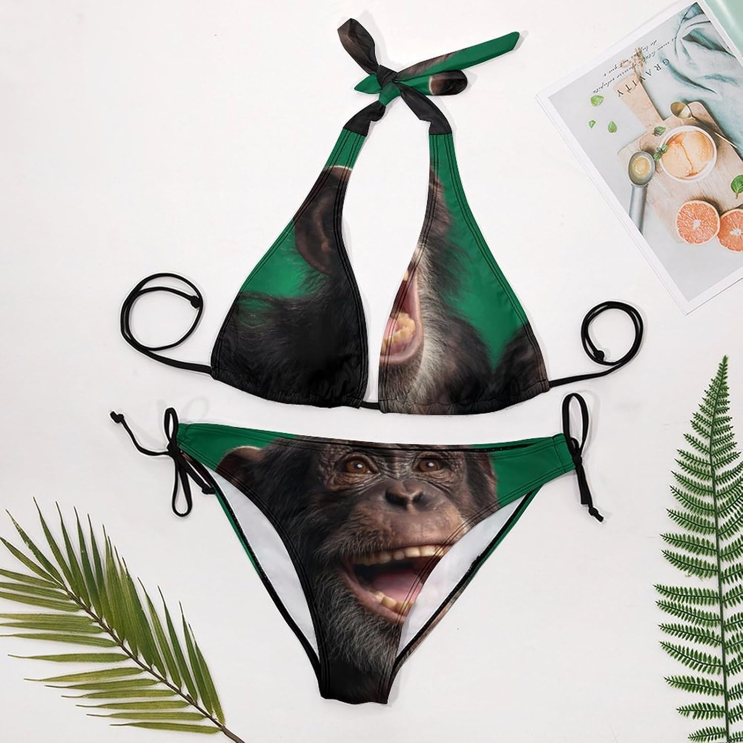 Monkey Laughing Chimpanzee Novelty Women's 2 Piece String Bikini Set Swimsuits Bathing Suit Swimwear