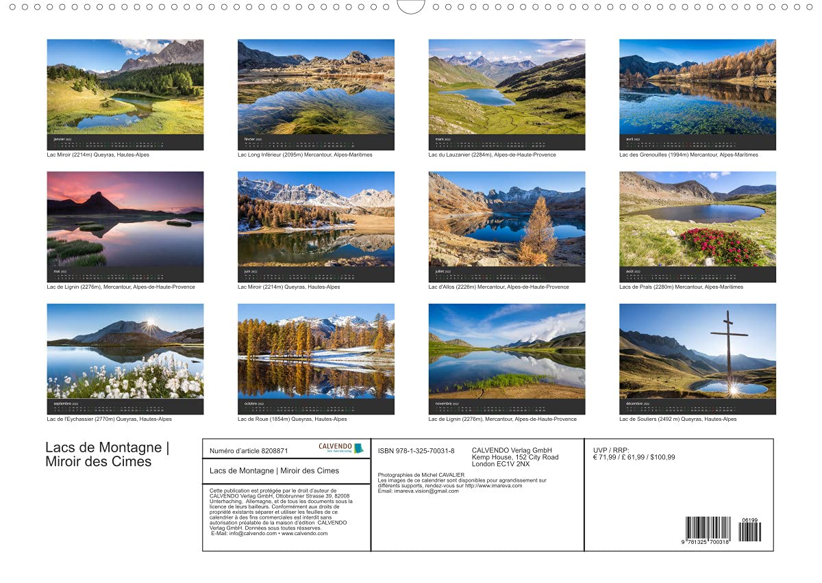 Lacs de montagne. Miroir des cimes (Premium, hochwertiger DIN A2 Wandkalender 2022, Kunstdruck in Hochglanz): Découvrez chaque mois, des photographies ... mensuel (Calendrier mensuel, 14 Pages )