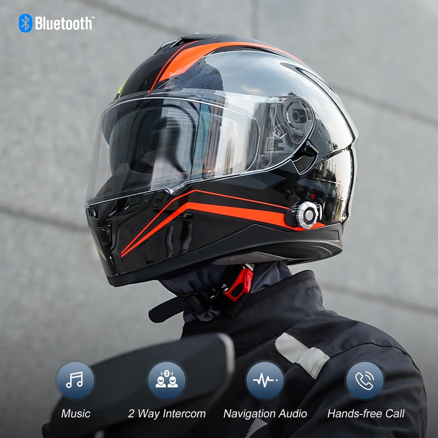 FreedConn BM12 Full Face Motorcycle Helmet Bluetooth 5.0 Integrated 2 Way Intercom DOT FMVSS-218 Rated Motorbike Helmet Communication with Dual Visor MP3 for Men Women New EPS