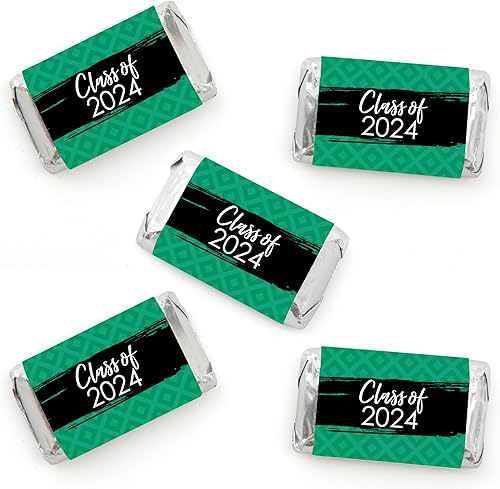 Big Dot of Happiness Fiesta de graduación verde 2024  Mini pegatinas de barra de caramelo  Pequeños recuerdos  40 unidades