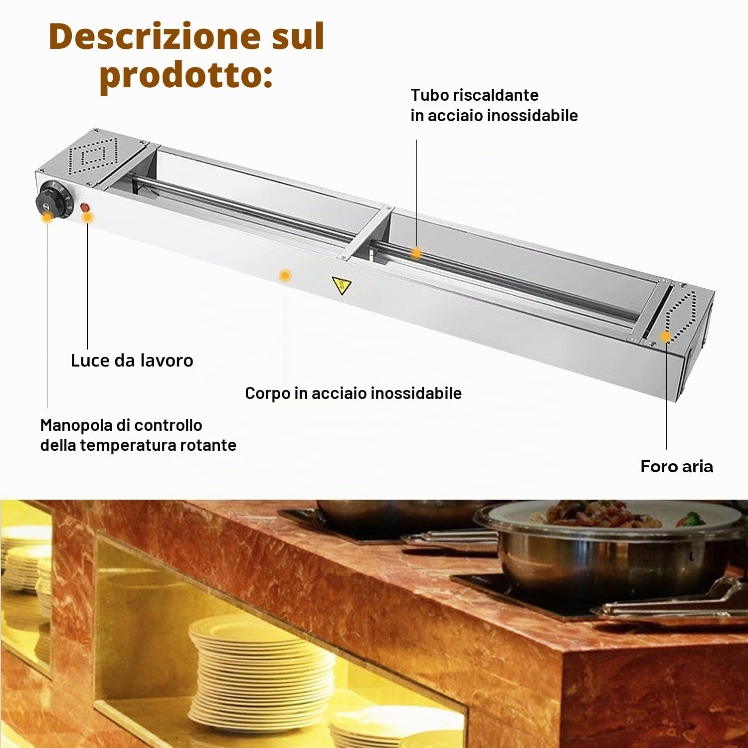 Lampada Riscaldante a Infrarossi, Sospeso Lampada Riscaldante per Alimenti, Lampade Scaldavivande per Mantiene i Piatti Caldi, Temperatura Regolabile(1pcs,Size:120cm)