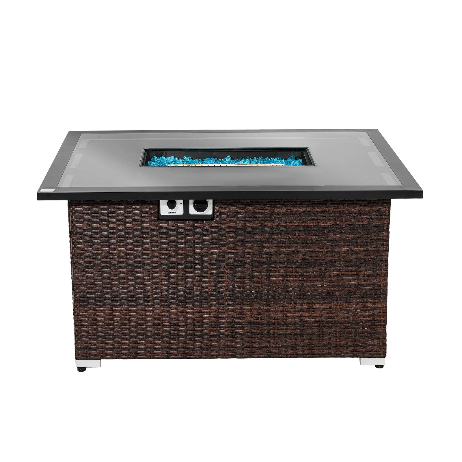 COSIESTOutdoor Propane Fire Pit Rectangle Espresso Brown Wicker Fire Table, 40,000 BTU Stainless Steel Burner, Free Fire Glass, Waterproof Cover, 44-inch x 32-inch