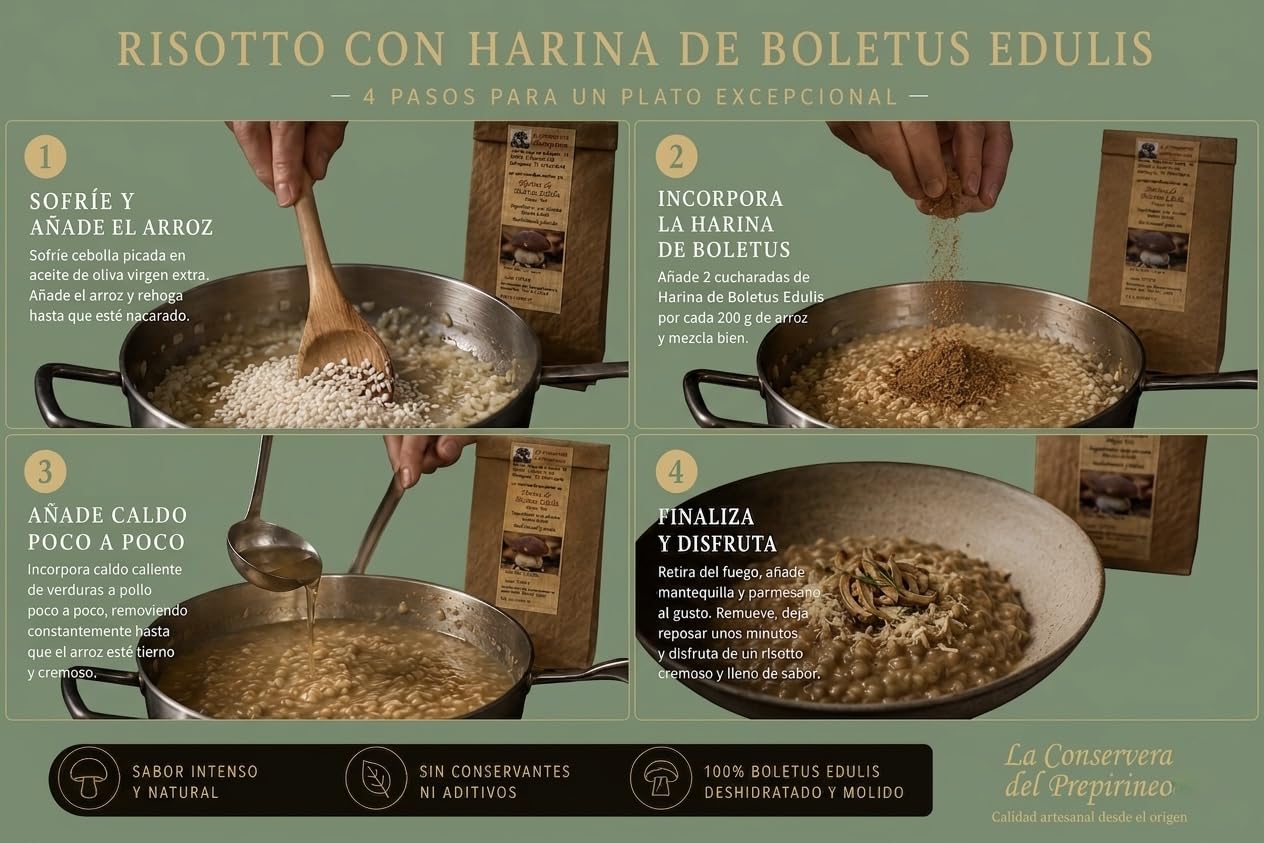 Boletus Edulis en Polvo (200grs.) - Setas Silvestres Deshidratadas. Harina de Boletus Gourmet para Mejorar tus Patos, Salsas, Cremas, Risottos. Producto Gourmet Sin Conservantes 100% Boletus.