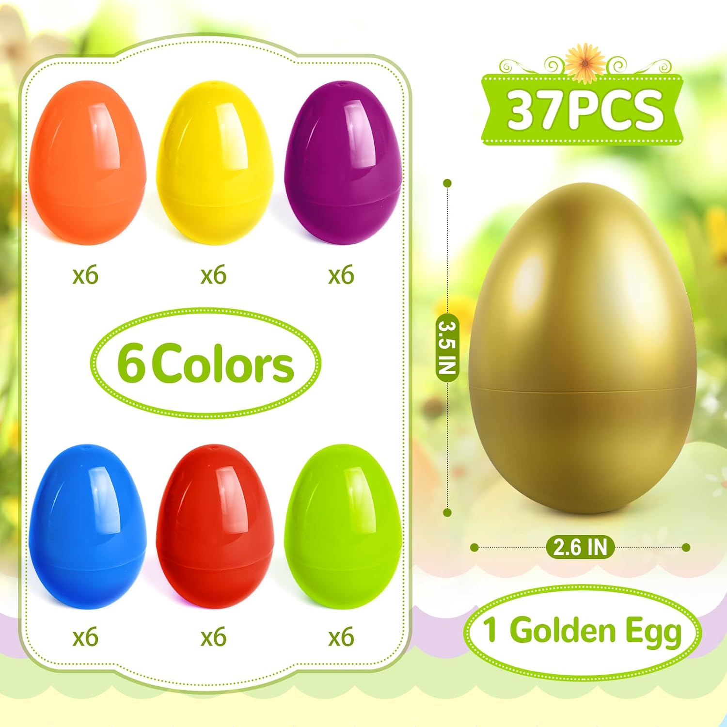 SpringFlower 3.5” Unfilled Easter Eggs, 36 pcs Colorful Egg Plus 1 Golden Egg, Empty Plastic Eggs Fillable with Candy, Treats, Presents for Toy Basket,Easter Decorations, Toy Egg Basket,Boys & Girls 37 Pack
