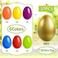 Vista 2 de SpringFlower Huevos de Pascua sin llenar de 3.5 pulgadas, 36 huevos coloridos más 1 huevo dorado, huevos de plástico vacíos rellenables con dulces