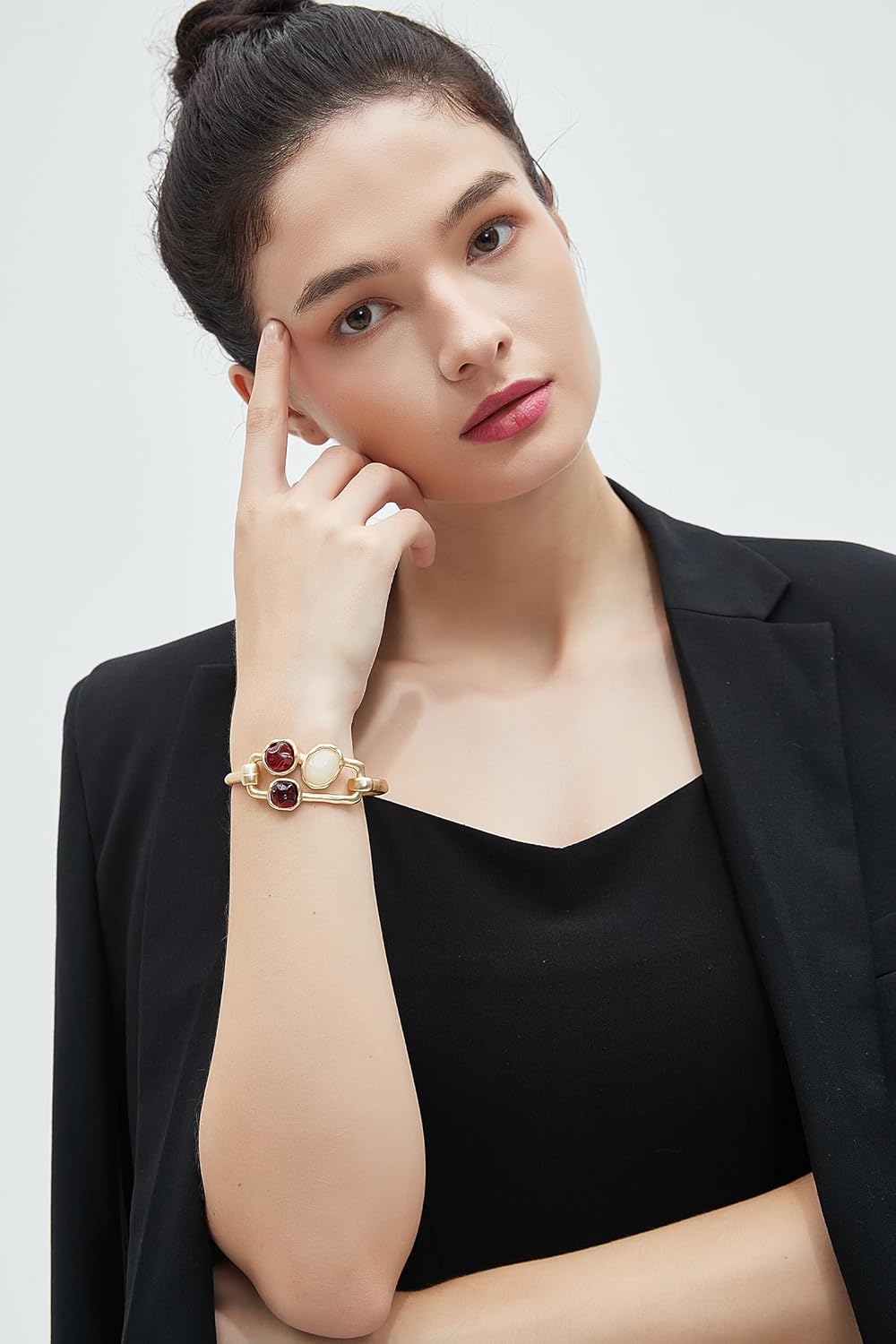 Gold Cuff Bracelet for Women Silver Beaded Bracelets Open Bangle Stackable Stretch Bead Bracelet Boho Jewelry Gifts for Wife Couple - Image 5