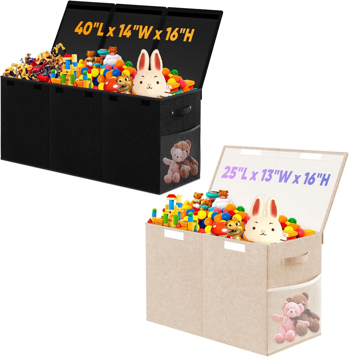 Large Toy Storage Box with Lid Divider, Sturdy Collapsible Toys Organizer Bins Chests Baskets for Kids Boys Girls, Nursery, Bedroom, Living Room, Playroom, Closet