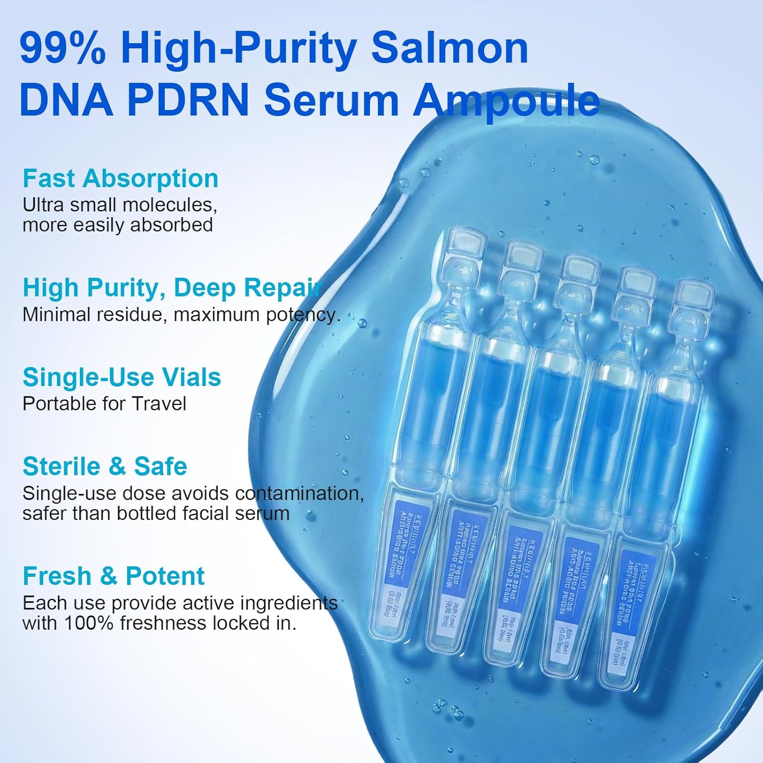 Salmon DNA PDRN Anti-Aging Facial Serum, 10,000ppm Salmon Egg DNA Ampoule, 3000ppm Collagen, Peptide, Glutathione, Niacinamide -Wrinkles, Firming, Radiance Skincare, 0.05 fl.oz x 30e