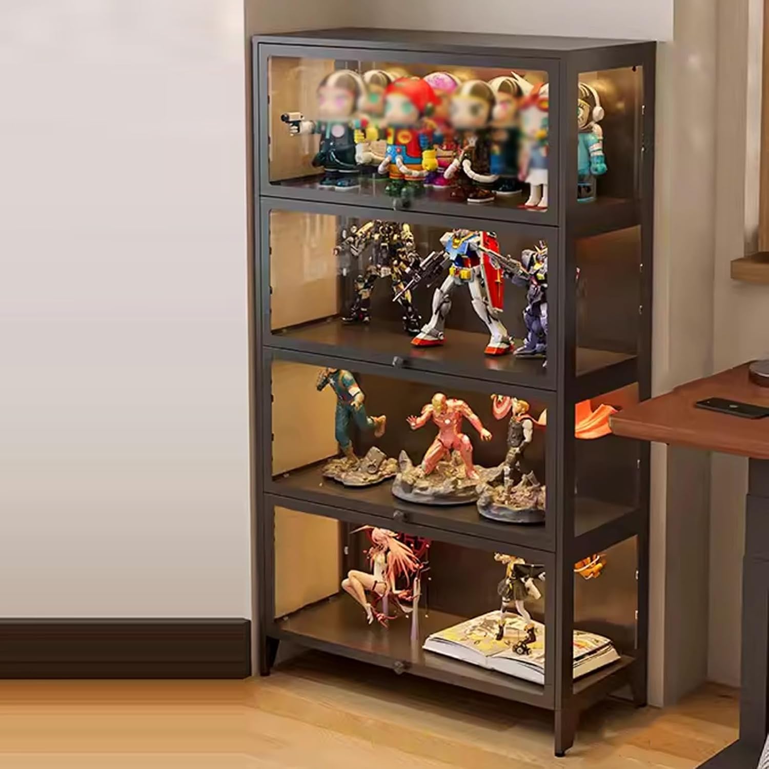 Display Cabinet Toys Display Shelf，Display Cabinet with Glass Door Curio Cabinets with Glass Doors All Steel Glass Display Cabinet for Convenient Storage, Sealed dustproof, Easy to Clean (Co