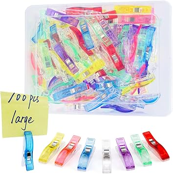 Doukey 100PCS Large Sewing Clips Fabric Clips Sewing Notions for Sewing Quilting Supplies Crafting Tools Jumbo Quilt Clips, Multipurpose Plastic Clips Assorted Colors Craft Clips Quilting Accessories