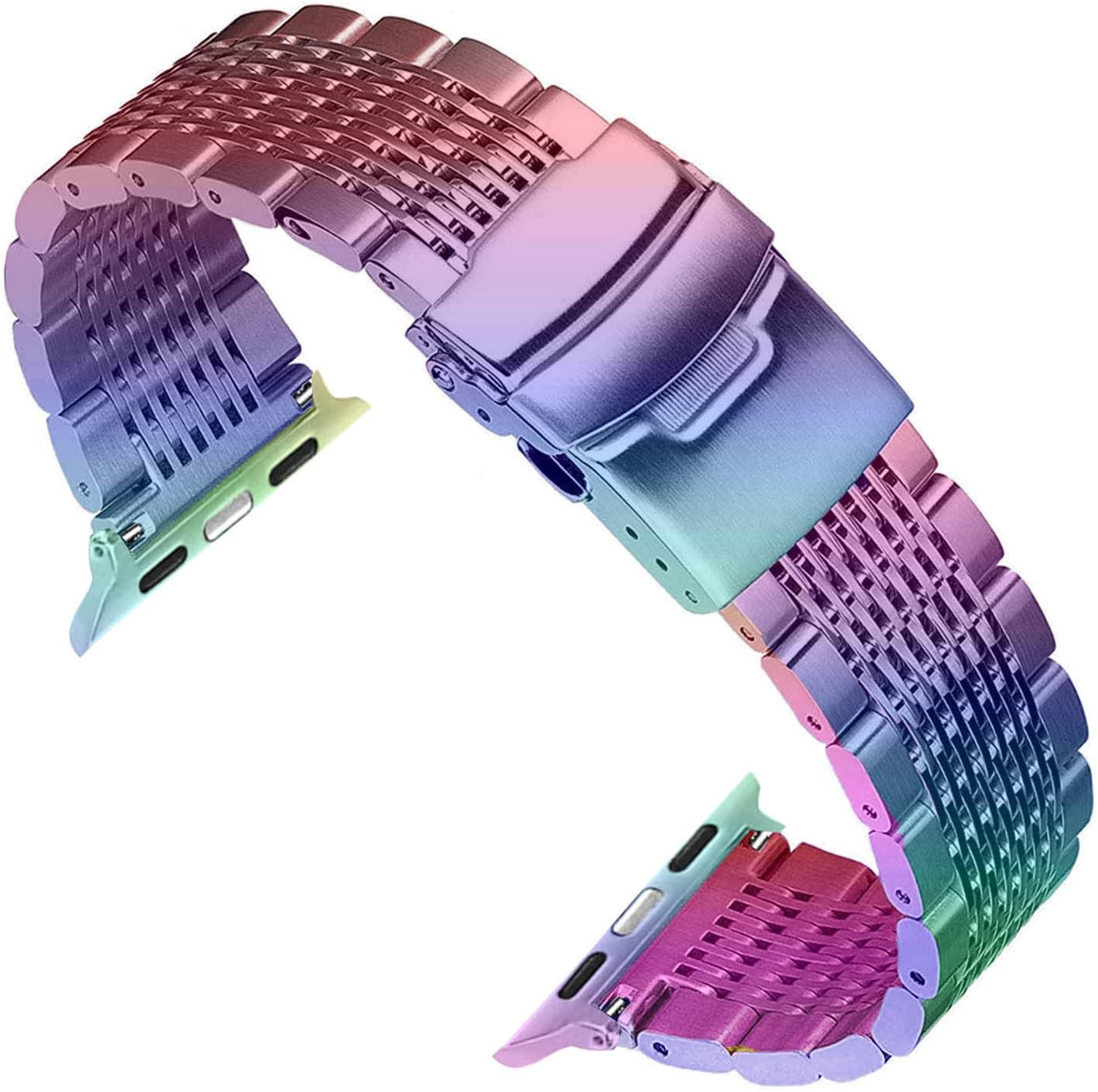 DEALELE Bands Compatible with iWatch 38mm 40mm 41mm, Solid 15-Rows Stainless Steel Metal Replacement Strap for Apple Watch Series 9/8 / 7/6 / 5/4 / 3 / SE/Ultra Women Men (Rainbow)