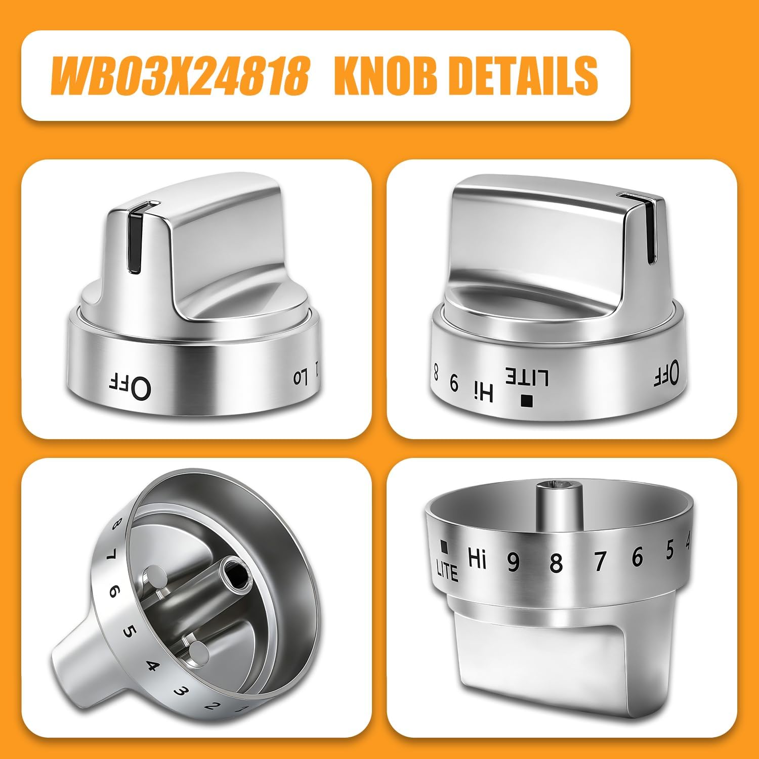 Upgraded Metal WB03X24818 for ge Stove knobs Replacements, Compatible with GE Surface Burner Control Knobs,Compatible Machines :JGB660EEJ1ES,JGB660SEJ1SS,JGB700SEJ1SS,JGB720SEJ1SS,etc