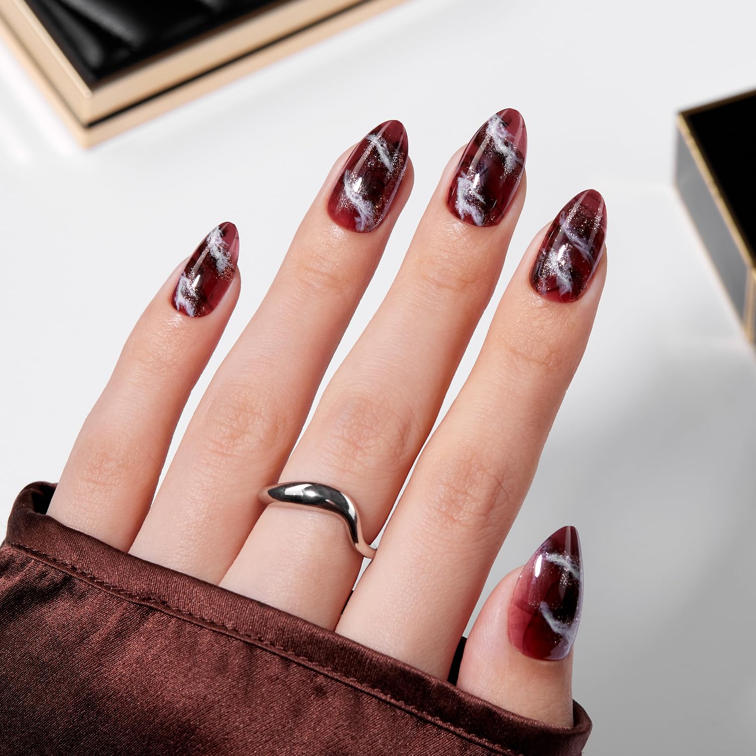 VSALON Press-on-Nägel kurz – Metallic Chrome-Nagelset für Damen