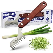 StarBlue Scallion Shredder with Wooden Handle, Stainless Steel Julienne Tool for Vegetables, Manual Pull-Cut Kitchen Tool for Garnishes and Small Prep Tasks