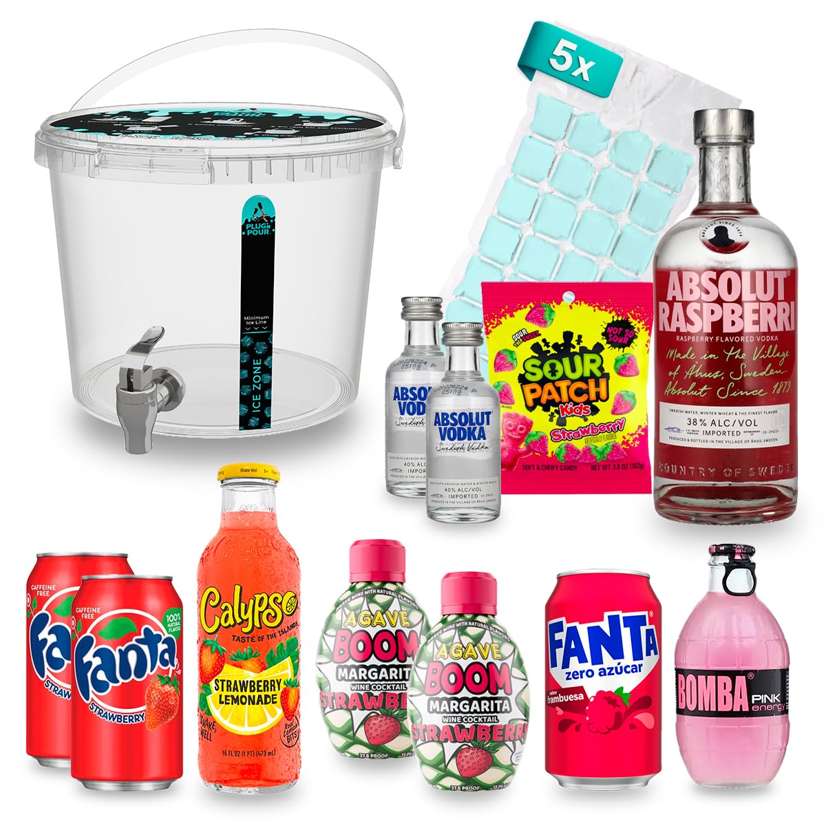 Fertiger Cocktail mit Alkohol – Berry Punch | Cocktail Set mit 5L Getränkespender zum Einschenken | Party Set | ca.11,9% Vol. | Plug'N'Pour