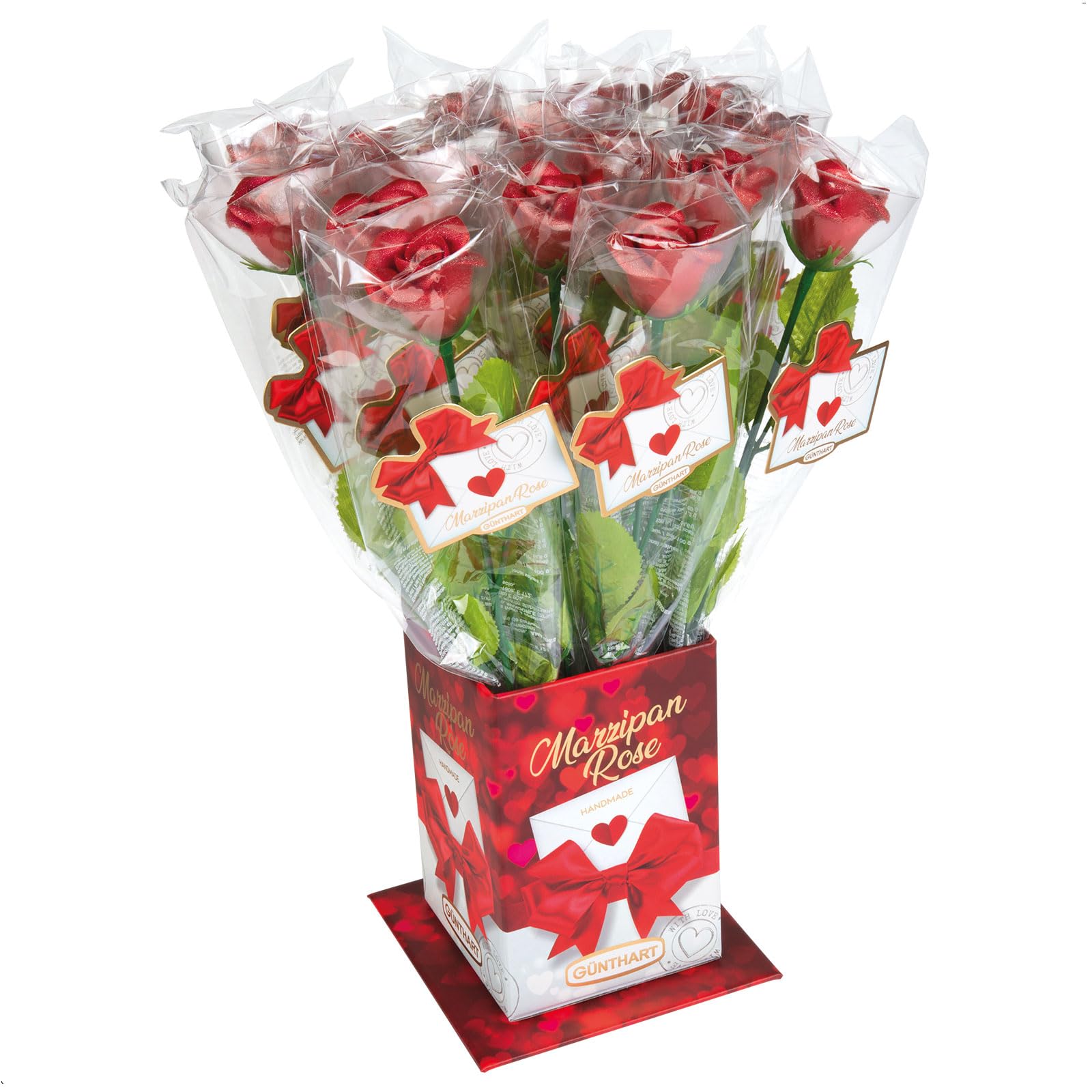 Günthart Marzipan-Rosen Elegance am Stiel Höhe ca. 420 mm, 20er Pack (20 x 30 g)