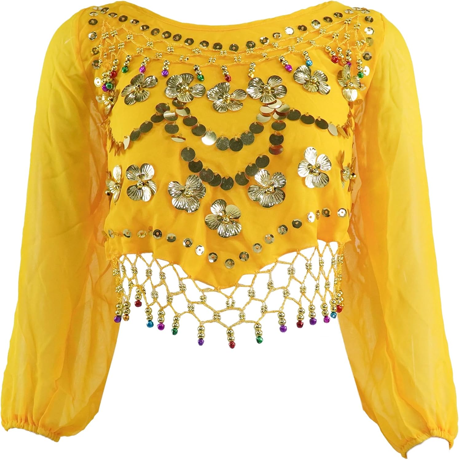 munafie dance top genie top belly dance top long sleeves strap type without chest pad arabian nights outfit for women #1 yellow